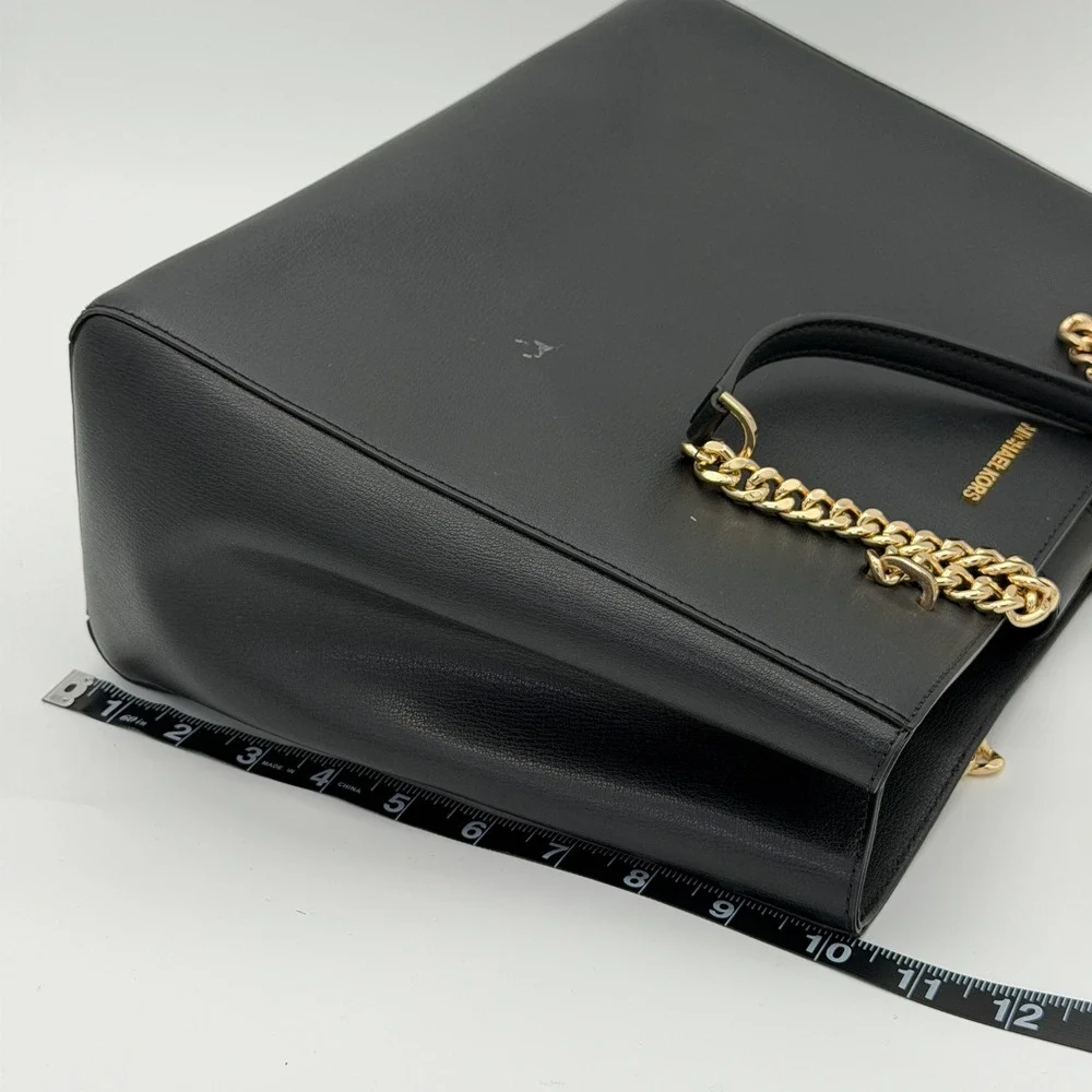 Michael Kors Ellis Large‎ Black Leather Gold Chain Shoulder Tote Bag Purse